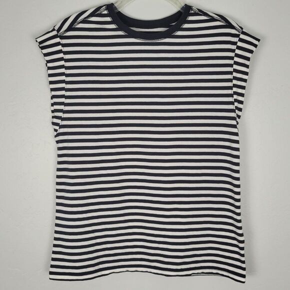 Everlane The Muscle Tee in Essential Cotton Bone Black White Striped Size S - Picture 2 of 10